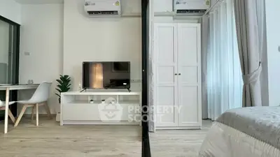Modern studio apartment with sleek furniture and natural light