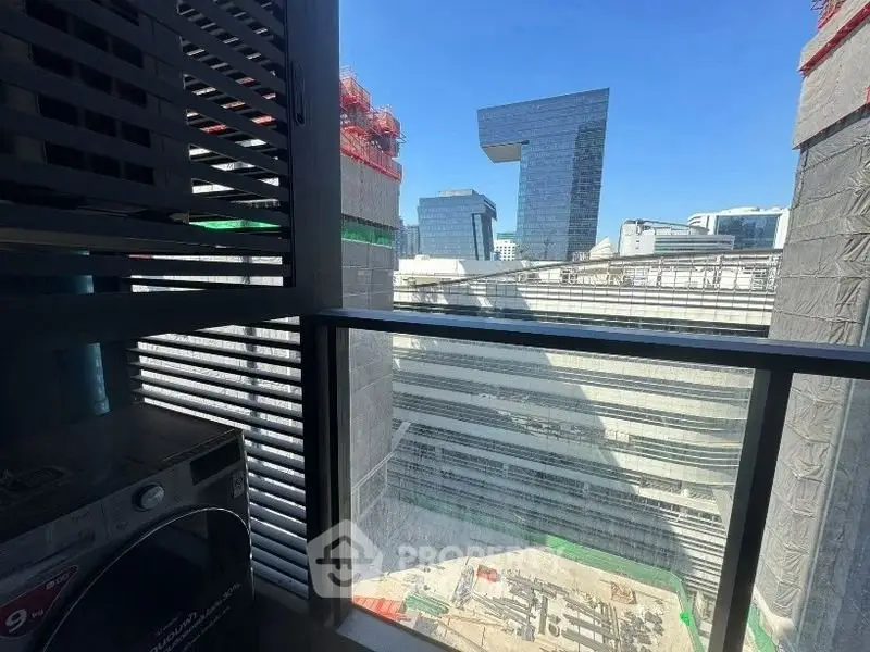 Modern urban view from balcony with cityscape and unique architecture