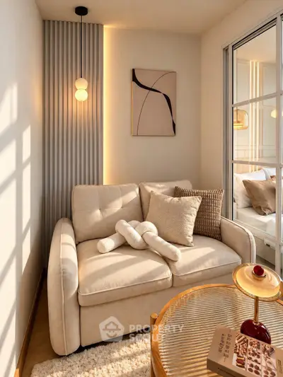 Cozy living room with modern decor and natural light