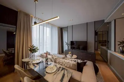 Luxurious modern living room with elegant dining area and stylish decor