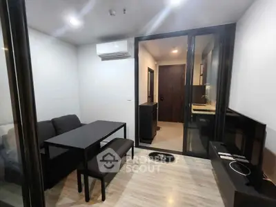 Modern living room with sleek furniture and open layout