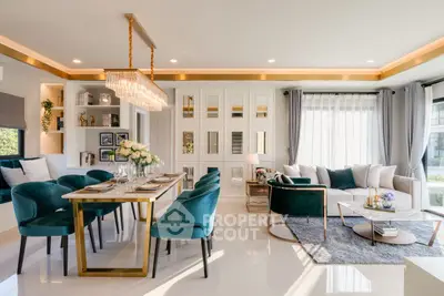 Luxurious open-plan living and dining area with elegant decor and abundant natural light.