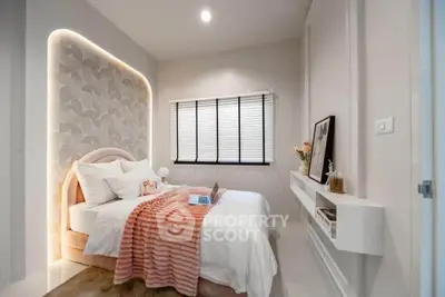 Elegant bedroom with modern decor and ambient lighting