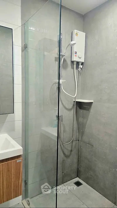 Modern bathroom with glass shower and sleek design