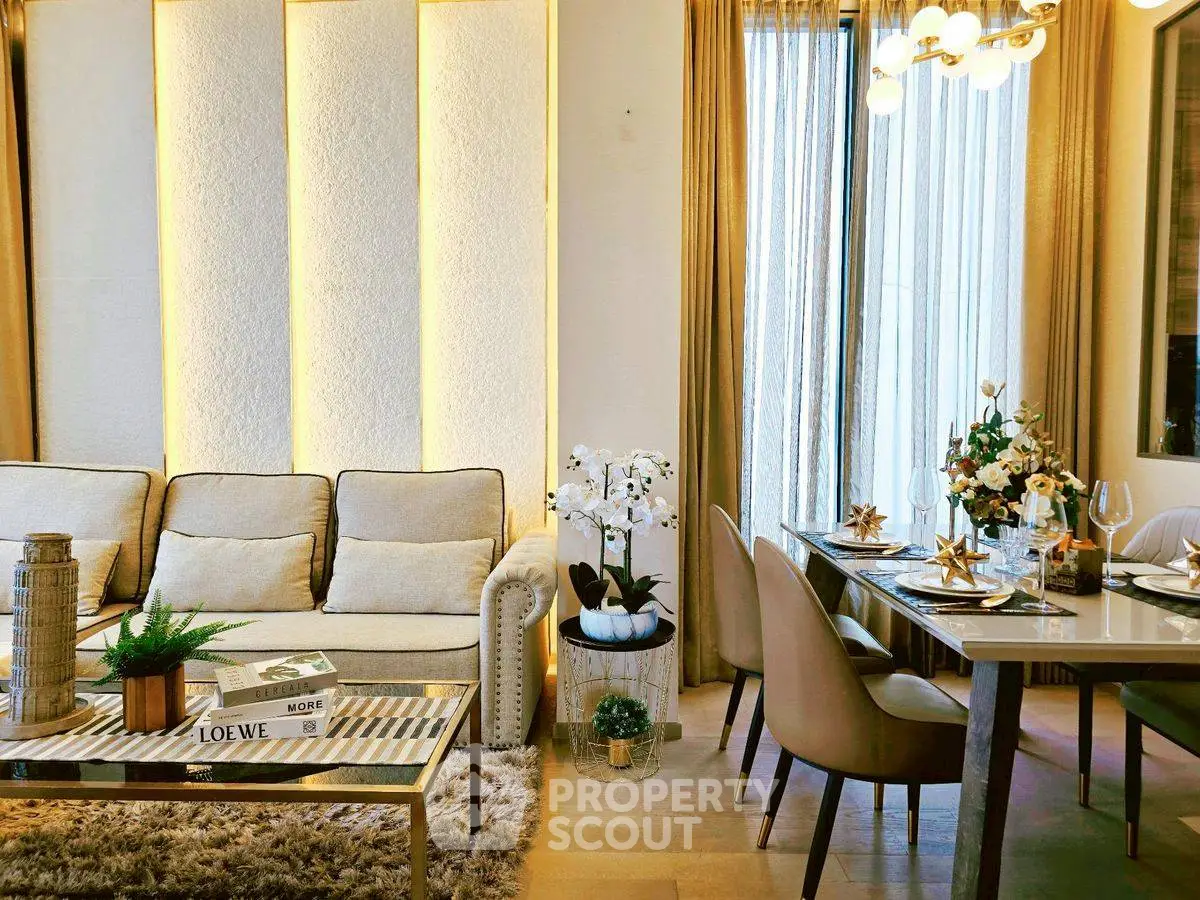 Luxurious living room with elegant dining area and modern decor