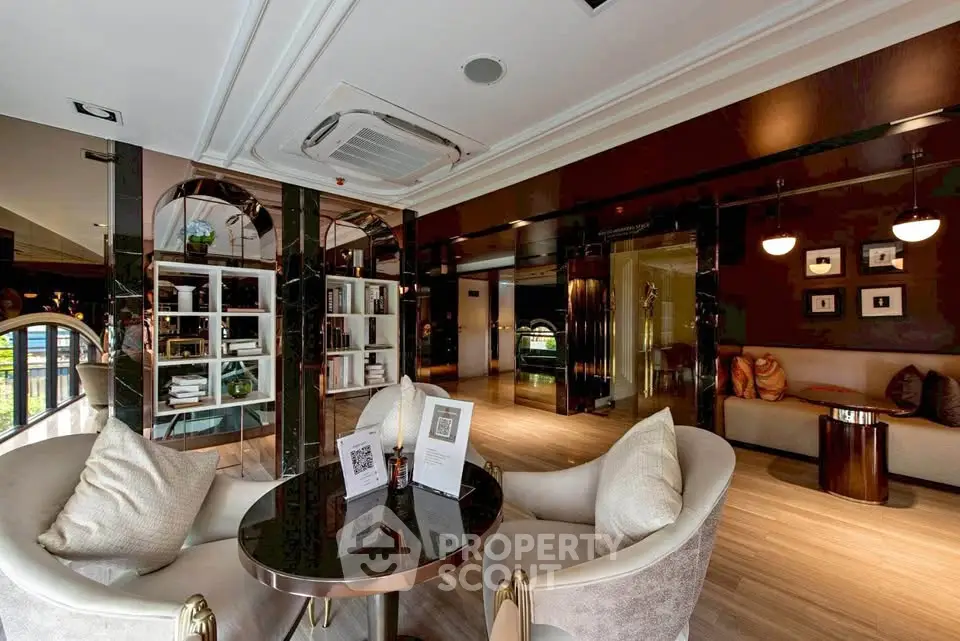 Luxurious modern living room with elegant decor and cozy seating area