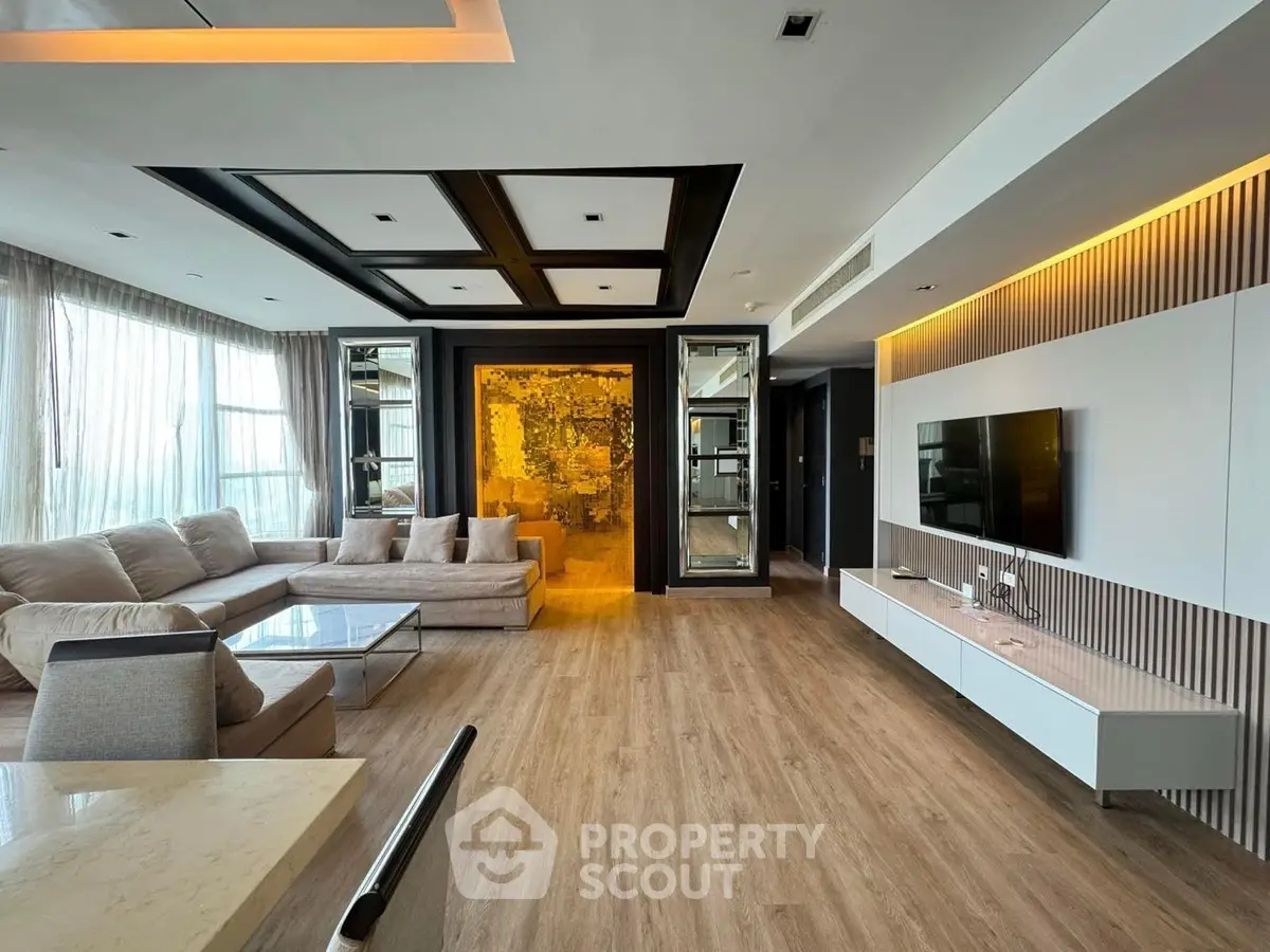 Luxurious modern living room with elegant decor and spacious seating area