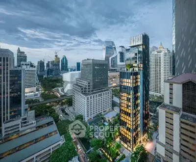 Stunning cityscape view showcasing modern high-rise buildings in a bustling urban environment.