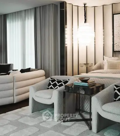 Luxurious modern living room with elegant decor and plush seating
