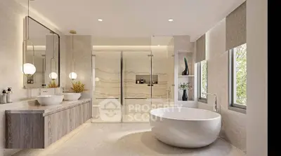 Luxurious modern bathroom with freestanding tub and elegant fixtures