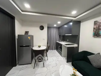 Modern kitchen and living area with sleek design and contemporary furniture