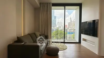 Modern living room with balcony view in urban apartment