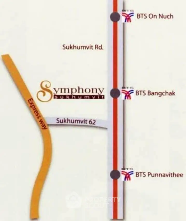 Map showing Symphony Sukhumvit location near BTS stations in Bangkok.