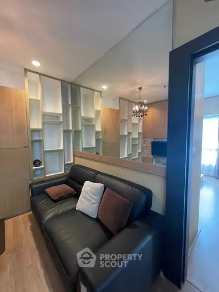 Modern living room with elegant decor and cozy seating area