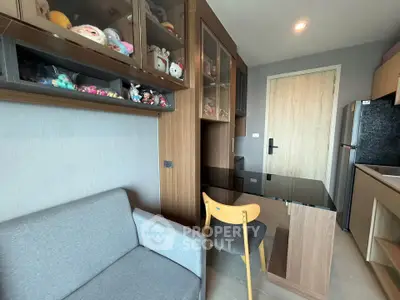 Modern apartment interior with cozy living area and stylish kitchen