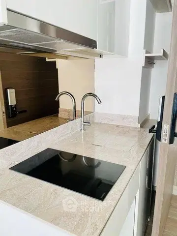 Modern kitchen with sleek induction cooktop and elegant faucet design