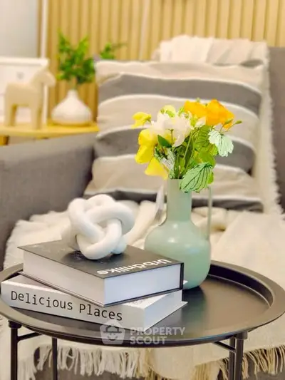 Stylish living room with cozy decor and modern furniture