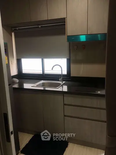 Modern compact kitchen with sleek cabinetry and built-in appliances