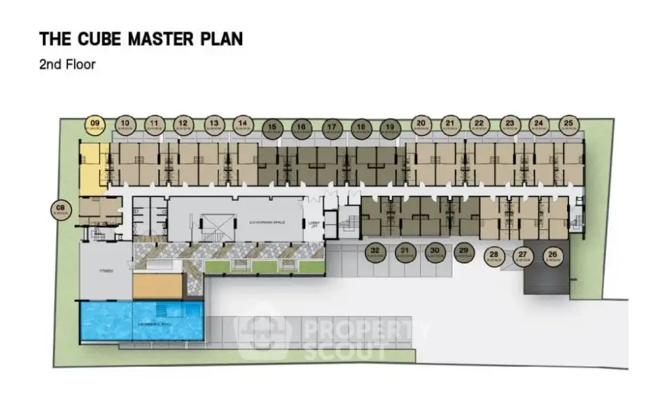 Explore The Cube Master Plan 2nd Floor layout with detailed room arrangements and amenities.