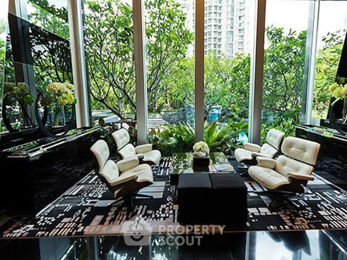 Luxurious living room with modern furniture and stunning garden view