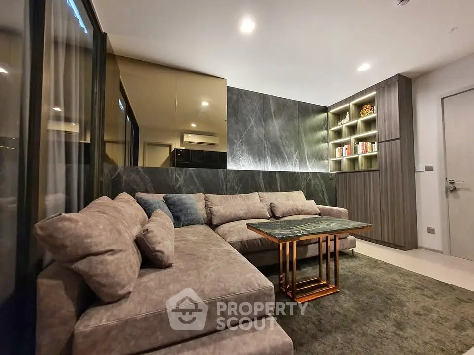 Luxurious modern living room with plush sectional sofa and elegant decor