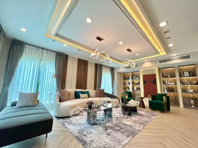 Luxurious modern living room with elegant lighting and stylish furniture