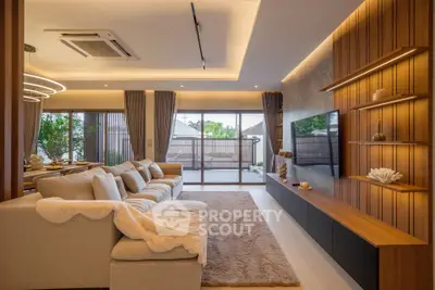 Luxurious living room with modern decor and spacious layout