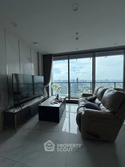 Luxurious living room with stunning city view and modern furnishings