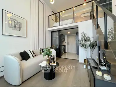 Modern loft apartment with stylish living room and mezzanine bedroom