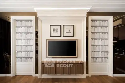 Elegant living room with modern TV setup and stylish decor