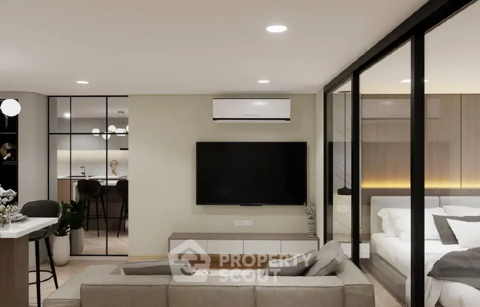 Modern living room with open layout and stylish decor