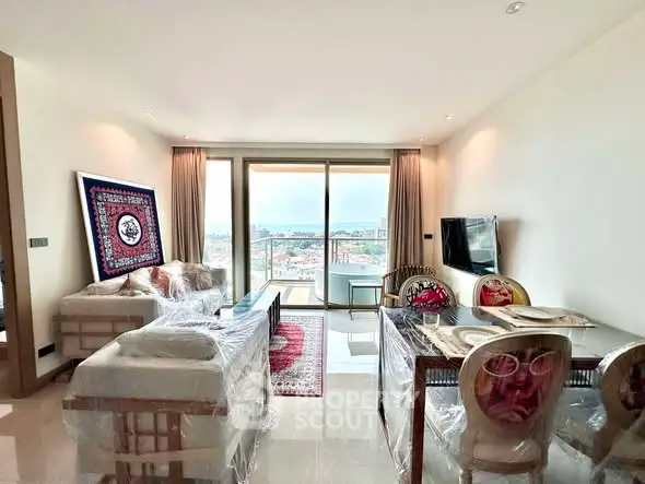 Luxurious living room with stunning city view and elegant decor