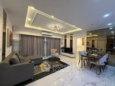 Luxurious modern living room with elegant decor and spacious dining area