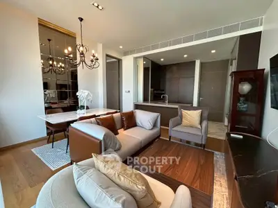 Luxurious modern living room with elegant dining area and open kitchen layout