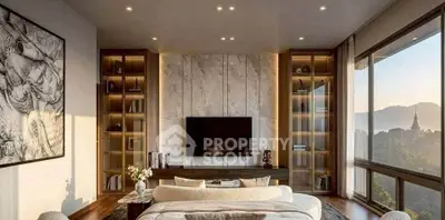 Luxurious living room with panoramic mountain view and elegant decor