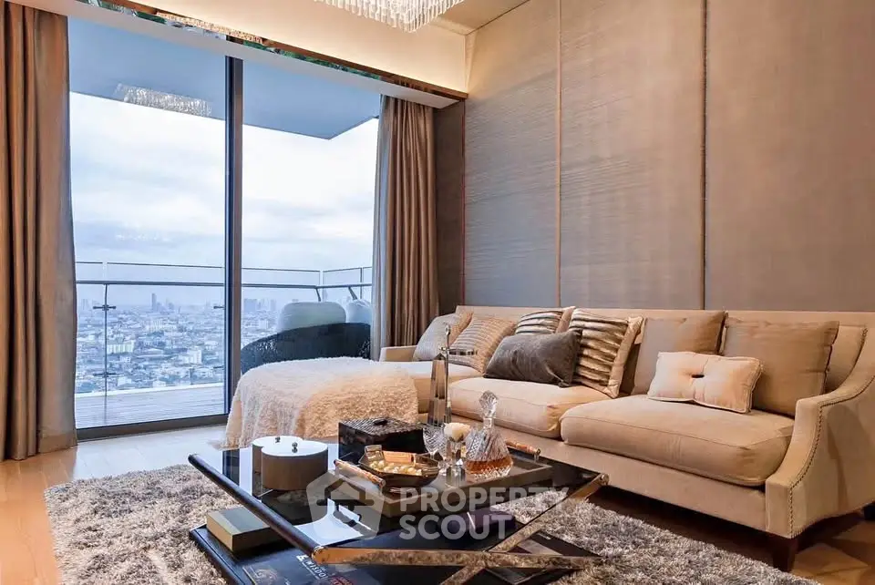 Luxurious living room with stunning city view and elegant decor