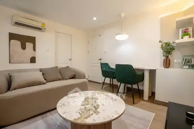 Modern living room with stylish decor and cozy seating area