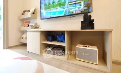 Modern living room with stylish TV stand and decor accents