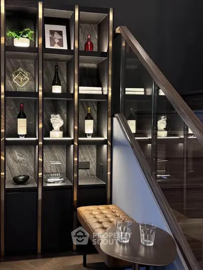 Luxurious modern interior with elegant shelving and stylish decor accents