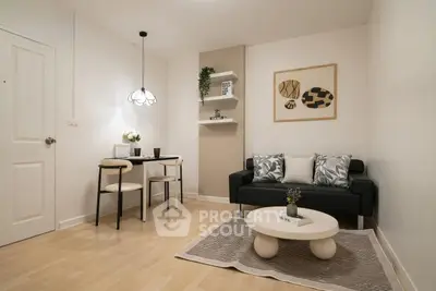 Cozy modern living room with stylish decor and minimalist furniture