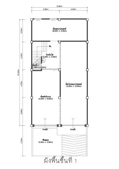 Detailed floor plan of a modern residential building with precise measurements.