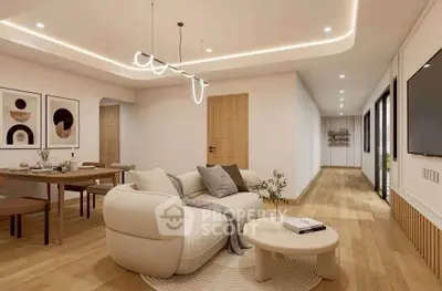 Modern living room with stylish furniture and elegant lighting in a spacious open layout.