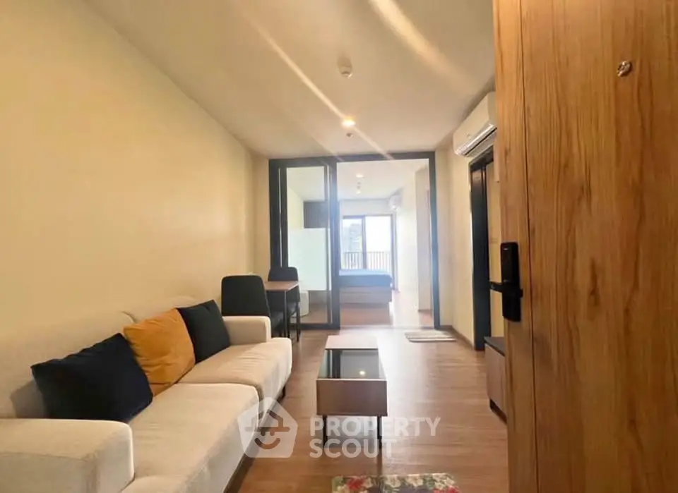 Modern apartment interior with cozy living room and stylish decor