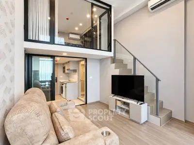 Modern duplex living room with mezzanine and stylish decor