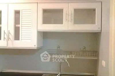 Modern kitchen with sleek white cabinets and stainless steel faucet