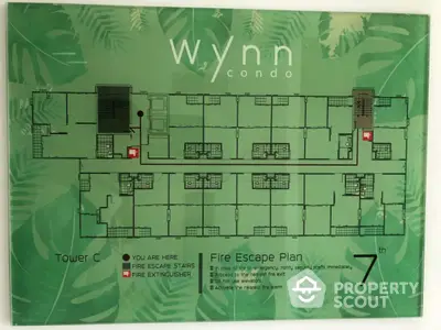 Wynn Condo fire escape plan for Tower C, 7th floor, featuring emergency routes and safety instructions.