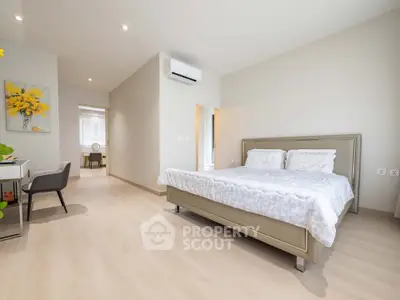 Spacious modern bedroom with elegant decor and natural light