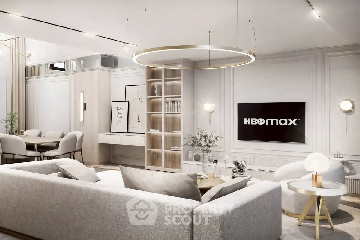 Luxurious modern living room with elegant decor and spacious seating area