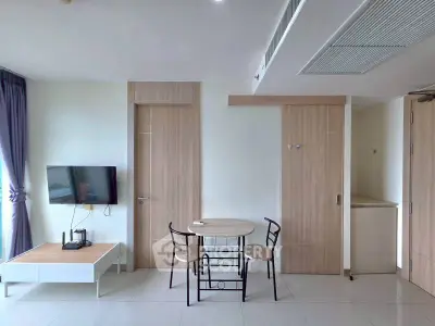 Modern living room with minimalist furniture and natural light