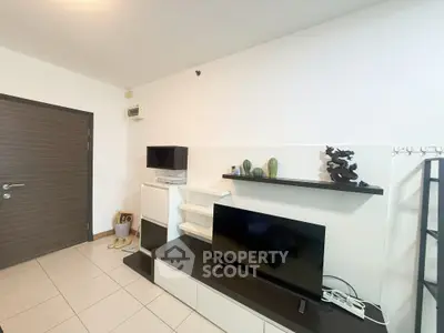 Modern living room with sleek TV setup and stylish decor